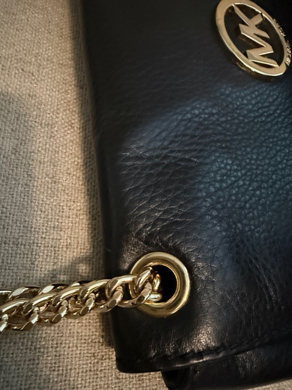 Michael Kors Black Leather Shoulder Bag with Gold Hardware - Picture 3 of 13